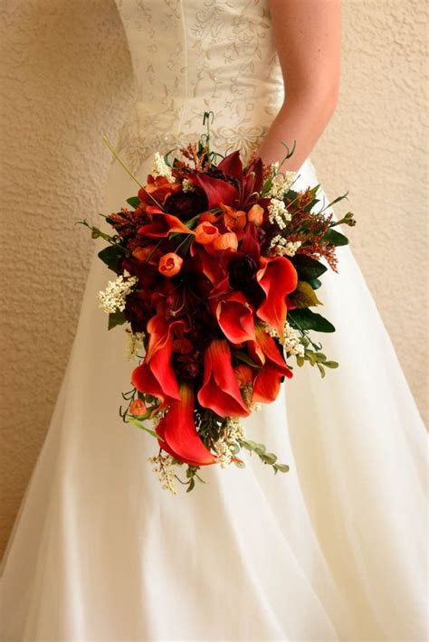 Celtic Bride Cascade Fall Wedding Bouquet Set Orange Calla