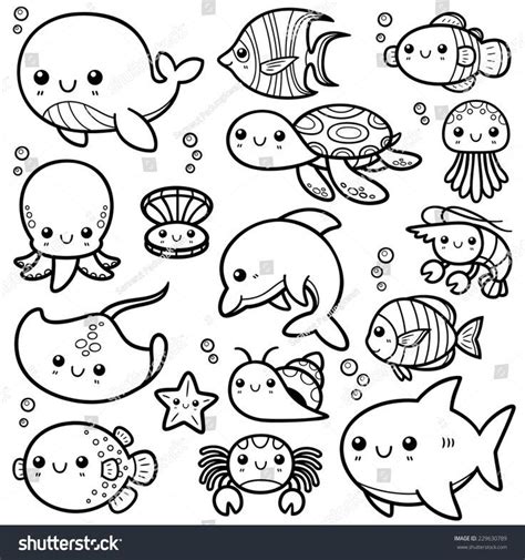 Color 15 adorable baby animals: Vector Illustration of Sea animals Cartoon - Coloring book ...
