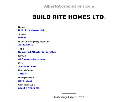 Build Rite Homes Ltd Sherwood Park Alberta Corporations