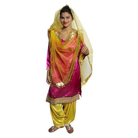Woman In Traditional Yellow Punjabi Dress Doing Bhangra Stock Photo
