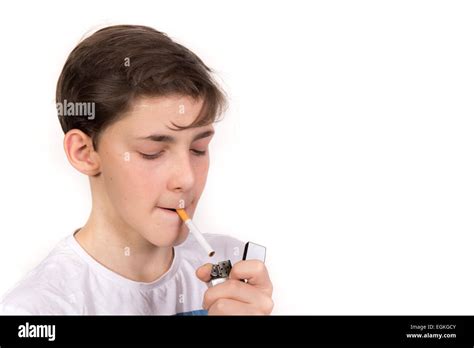 White Teenage Boy About To Light A Cigarette Stock Photo Alamy