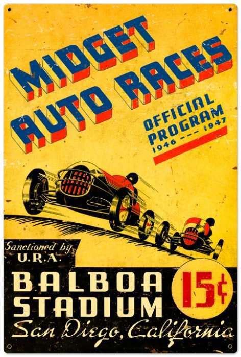 Retro Midget Auto Races Metal Sign 24 X 36 Inches Vintage Racing