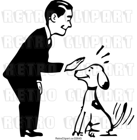 Vector Clip Art Of Retro Guy Petting A Sitting Dog By Bestvector 22643