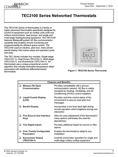 Johnson Controls Tec Series Product Bulletin Pdf Download Manualslib