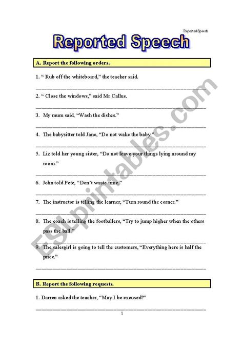 reported speech orders requests and questions esl worksheet by cherilady