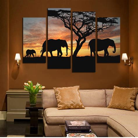 Check spelling or type a new query. 4 piece canvas art new Promotion Fallout Sunset Elephant Canvas Painting Wall Art Picture ...