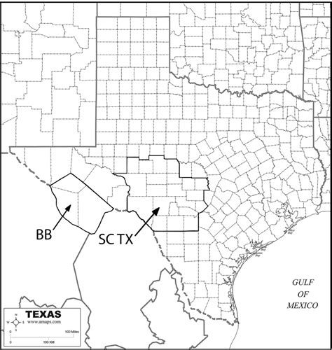 Texas County Map With The Study Area Of The South Central Texas Flora