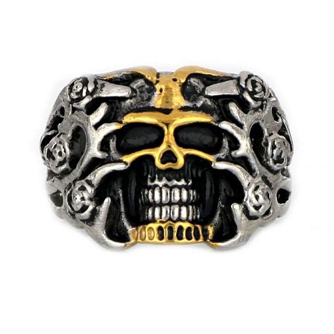 Mens Stainless Steel Skull Ring In Gold Color Asimetricogr