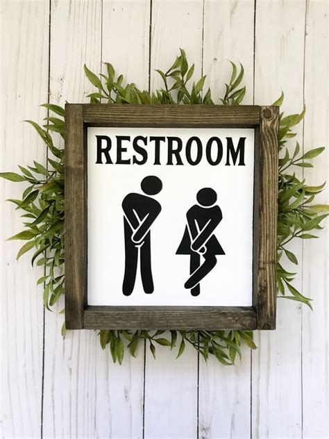 Restroom Wood Sign Bathroom Sign Funny Bathroom Decor Etsy