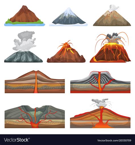 Volcano Eruption And Volcanism Or Explosion Vector Image