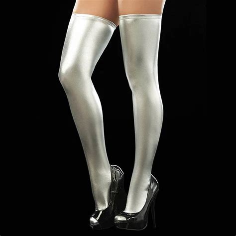 New Women Sexy Leather Coated Stockings Black Silk Stockings Patent