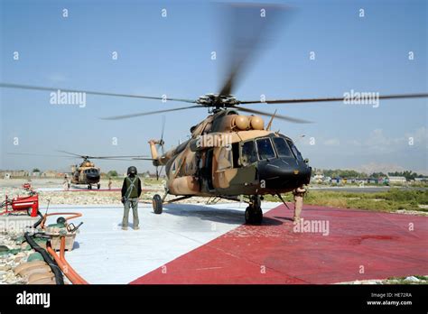 Two Afghan Air Force Mi 17 Helicopters Wait To Get Fuel After