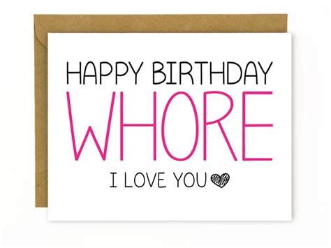 Funny Birthday Card For Friend Or Bff Happy Birthday Whore Etsy
