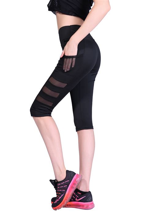 Helisopus Women In Quick Drying High Waist Pants Pocket Elastic Mesh Sports Leisure Fitness