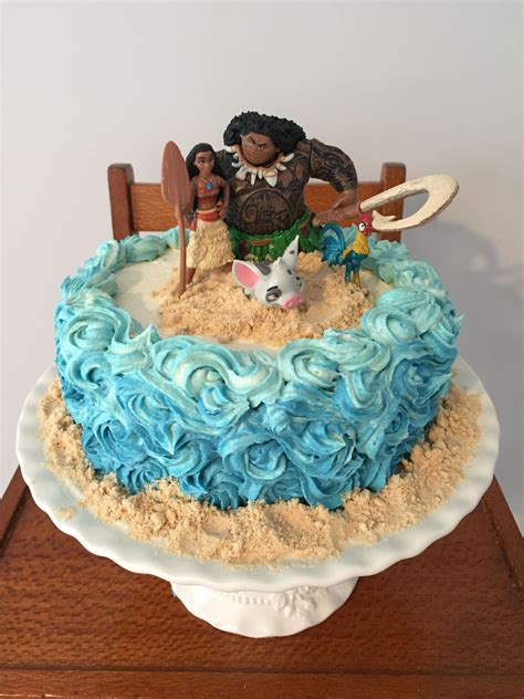 If you are making a third layer for the top tier, slide some dowels rods (aff link) through the top of cake for support. Moana cake | Moana birthday cake, Beach birthday cake ...