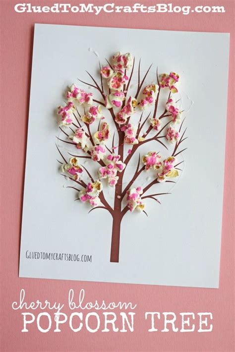 Cherry Blossom Popcorn Tree Kid Craft Wfree Printable Template Glued