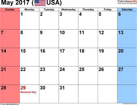 May 2017 Calendar Templates For Word Excel And Pdf
