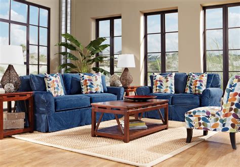 Cindy Crawford Home Beachside Blue 7 Pc Living Room Living Room Sets