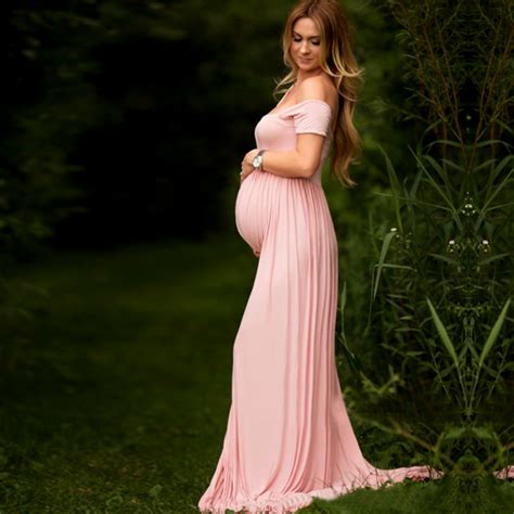Envsoll New Maternity Photography Props Fancy Long Maternity Dresses