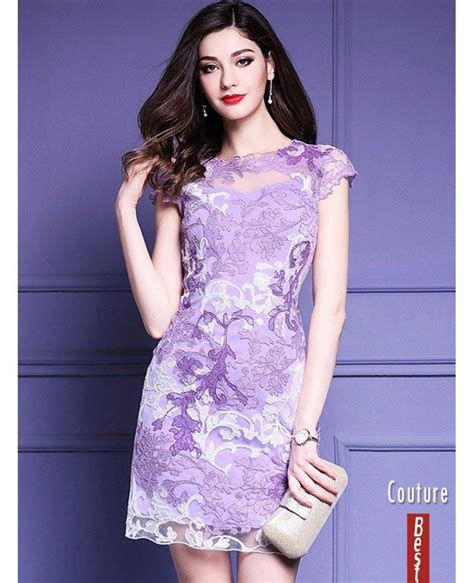 High Quality Purple Embroidery Bodycon Dress For Wedding Guests Zl8092
