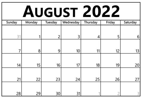 Printable August 2022 Calendar Get Your Favorite Planner