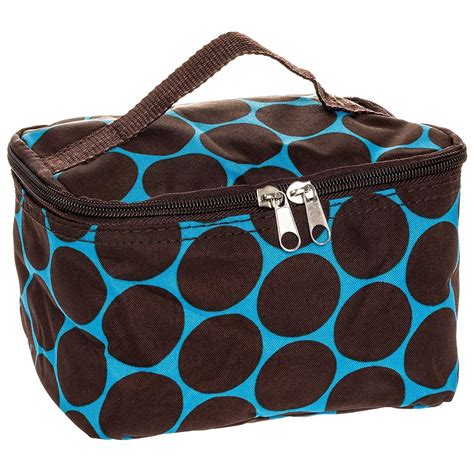 Womens 7 Large Polka Dot Cosmetic Makeup Bag Blue And Brown Want