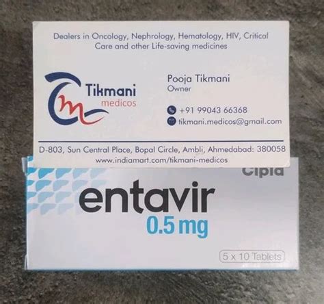 Entecavir Entavir 0 5mg Tablet Packaging Size 10 Tablets X 1 Strip At