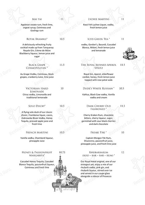 Menu At The Royal Hotel Restaurant Southend On Sea