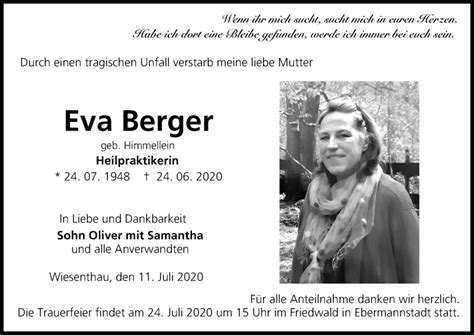 Eva Berger Traueranzeige Frankende