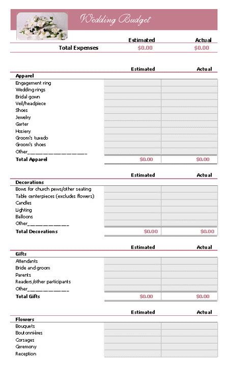 Wedding Budget Planner And Calculator Spread Sheet Home Life Weekly