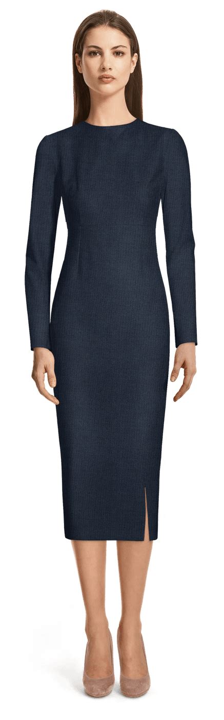 Buy Long Sleeve Navy Midi Dress In Stock
