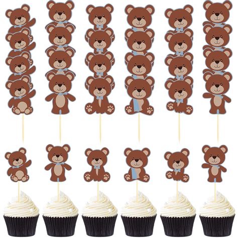 Buy 48 Pieces Bear Cupcake Cake Toppers Bear Cupcake Toppers Blue Bear