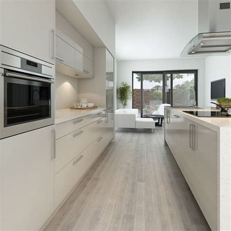 We are updating this gallery constantly as pictures become available. Light wooden floor White high gloss kitchen cabinets ...