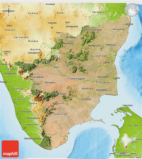 Tamil nadu map (india), from world leaders of maps engines: Satellite 3D Map of Tamil Nadu, physical outside