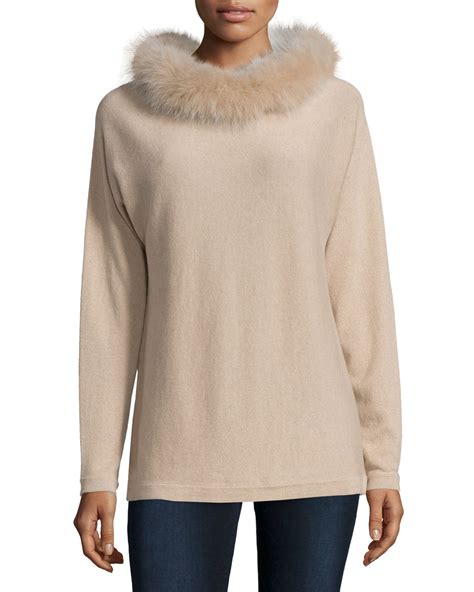 Magaschoni Cashmere Dolman Sleeve Sweater W Fox Fur Collar Neiman Marcus