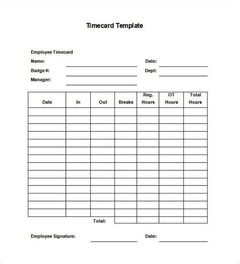 11 Printable Time Card Templates Doc Excel Pdf Free And Premium