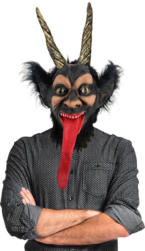 Krampus mit langer Zunge Dämon Deluxe Latex Voll Maske mit Hörnern und