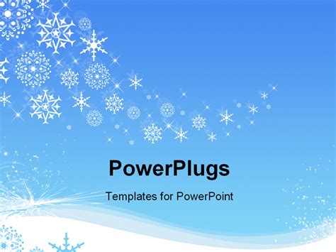 Powerpoint Template White Snowflakes Snowing In Winter On A Blue