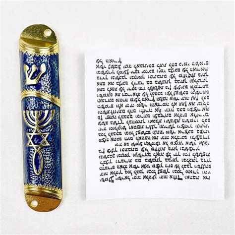 Mezuza Para Puerta De Israel Judaica Con Torah Azul Dorado— Abonitosmx