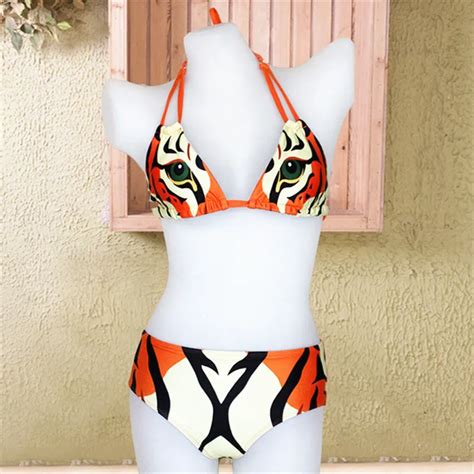 Tiger Pattern Printing Tie Back Women Orange Bikini Special Design