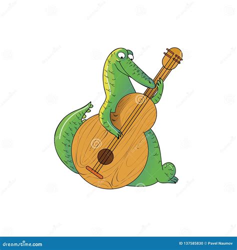 Crocodile Playing Guitar Humanized Green Reptile Animal Character