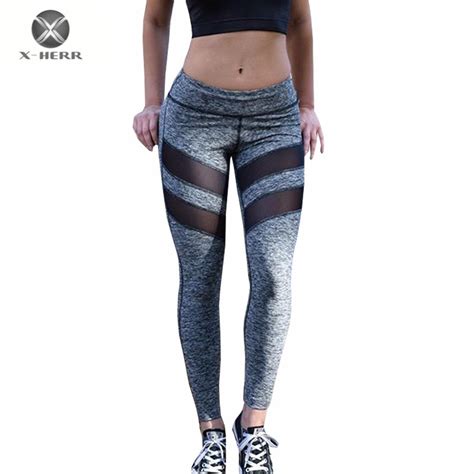 X Herr Black Gray Yoga Pants Women Trousers Compression Sport Leggings