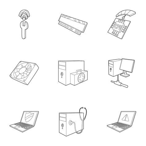 Computer Repair Icons Set Outline Style Computer Icons Style Icons