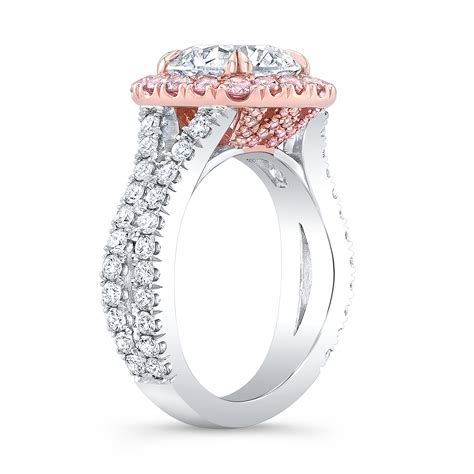 2ct Round Cut Natural Diamond Pink Halo Curved Split Shank Engagement