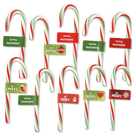 Image and illustration compositions for christmas labels, holiday greeting card backgrounds of red, green and white candy canes and gingerbread cookies. Candy Cane Personalized Christmas Labels | Current Catalog