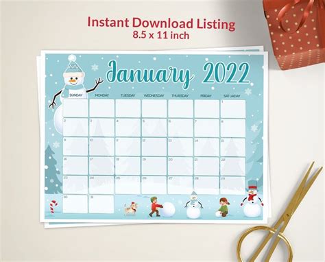 Printable January Calendar Editable January 2022 Calendar Etsy In