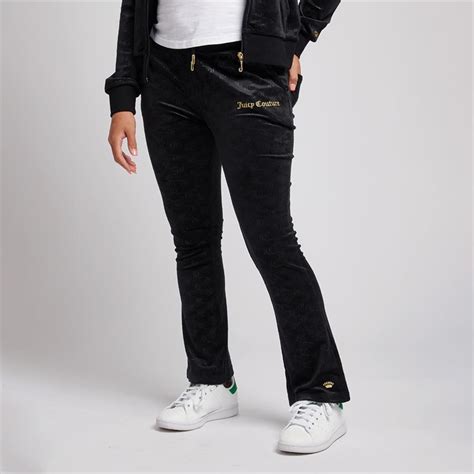 Buy Juicy Couture Girls Luxe Embossed Velour Bootcut Joggers Jet Black