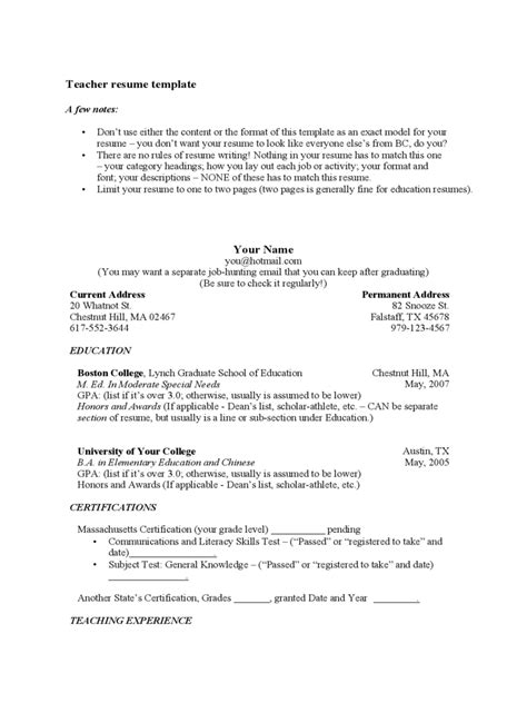 Teacher Resume Template 7 Free Templates In Pdf Word Excel Download