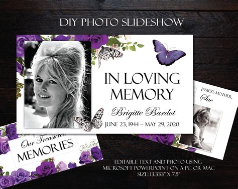 Diy Memorial Photo Slideshow Powerpoint Purple Roses Etsy Photo