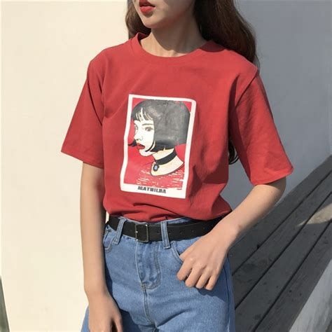 Japanese Vintage T Shirt 2018 Korean Ulzzang Harajuku Character Portrait Print Tee Shirts Women